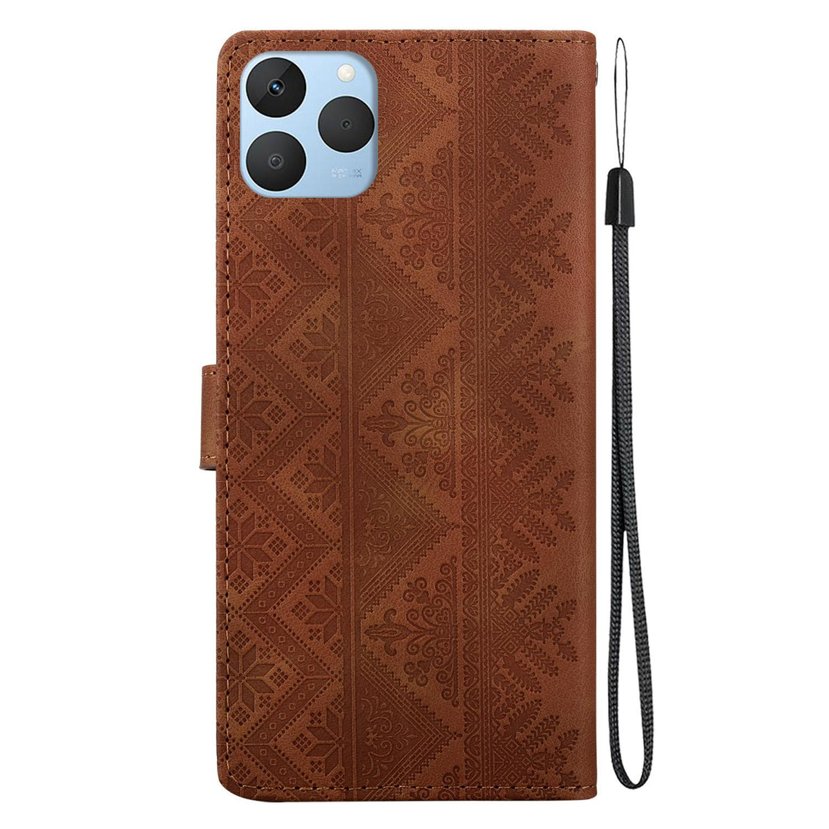 For Realme 15T 5G Ethnic Pattern Embossed Vegan Leather Phone Case - Brown - EDA009984402A