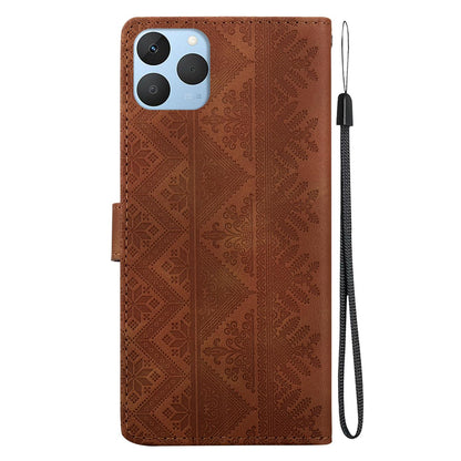 For Realme 15T 5G Ethnic Pattern Embossed Vegan Leather Phone Case - Brown - EDA009984402A