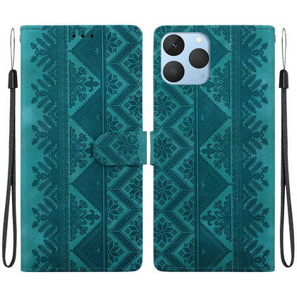For Realme 15T 5G Ethnic Pattern Embossed Vegan Leather Phone Case - Green - EDA009984402B