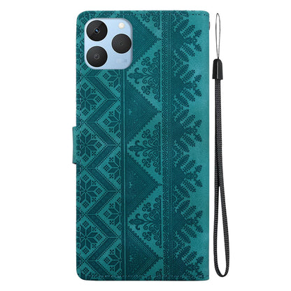 For Realme 15T 5G Ethnic Pattern Embossed Vegan Leather Phone Case - Green - EDA009984402B