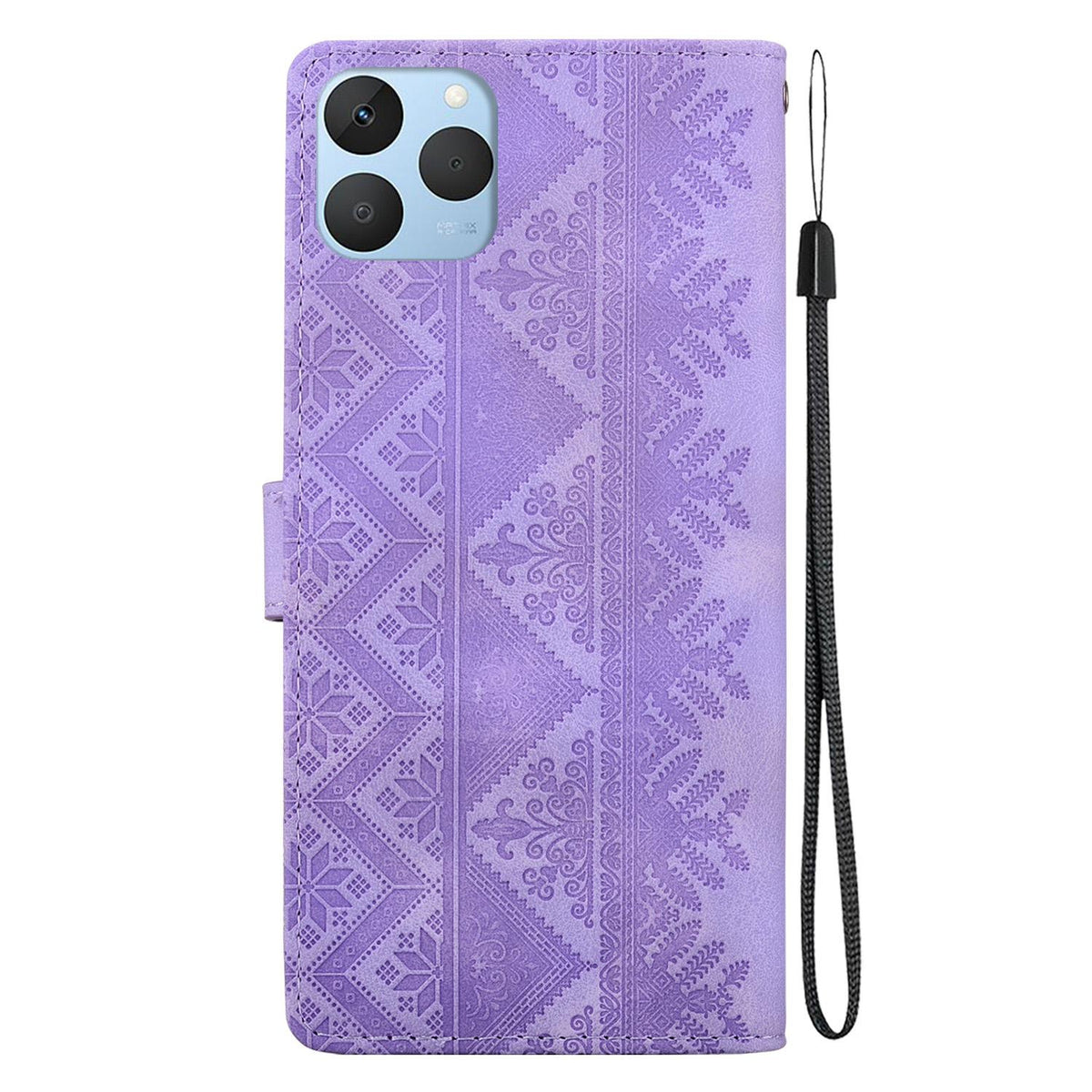 For Realme 15T 5G Ethnic Pattern Embossed Vegan Leather Phone Case - Purple - EDA009984402D