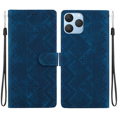 For Realme 15T 5G Ethnic Pattern Embossed Vegan Leather Phone Case - Dark Blue - EDA009984402E