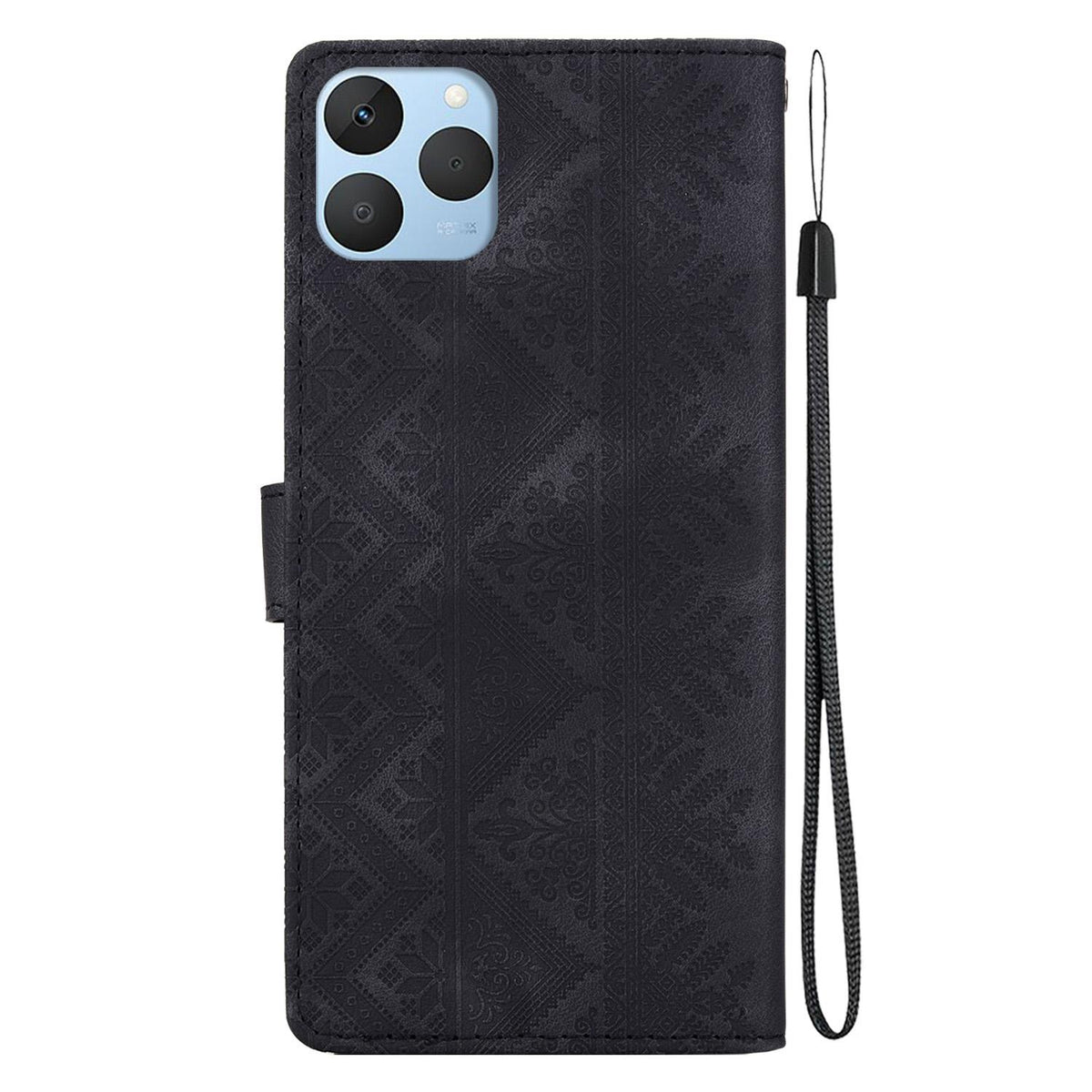 For Realme 15T 5G Ethnic Pattern Embossed Vegan Leather Phone Case - Black - EDA009984402F