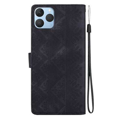 For Realme 15T 5G Ethnic Pattern Embossed Vegan Leather Phone Case - Black - EDA009984402F