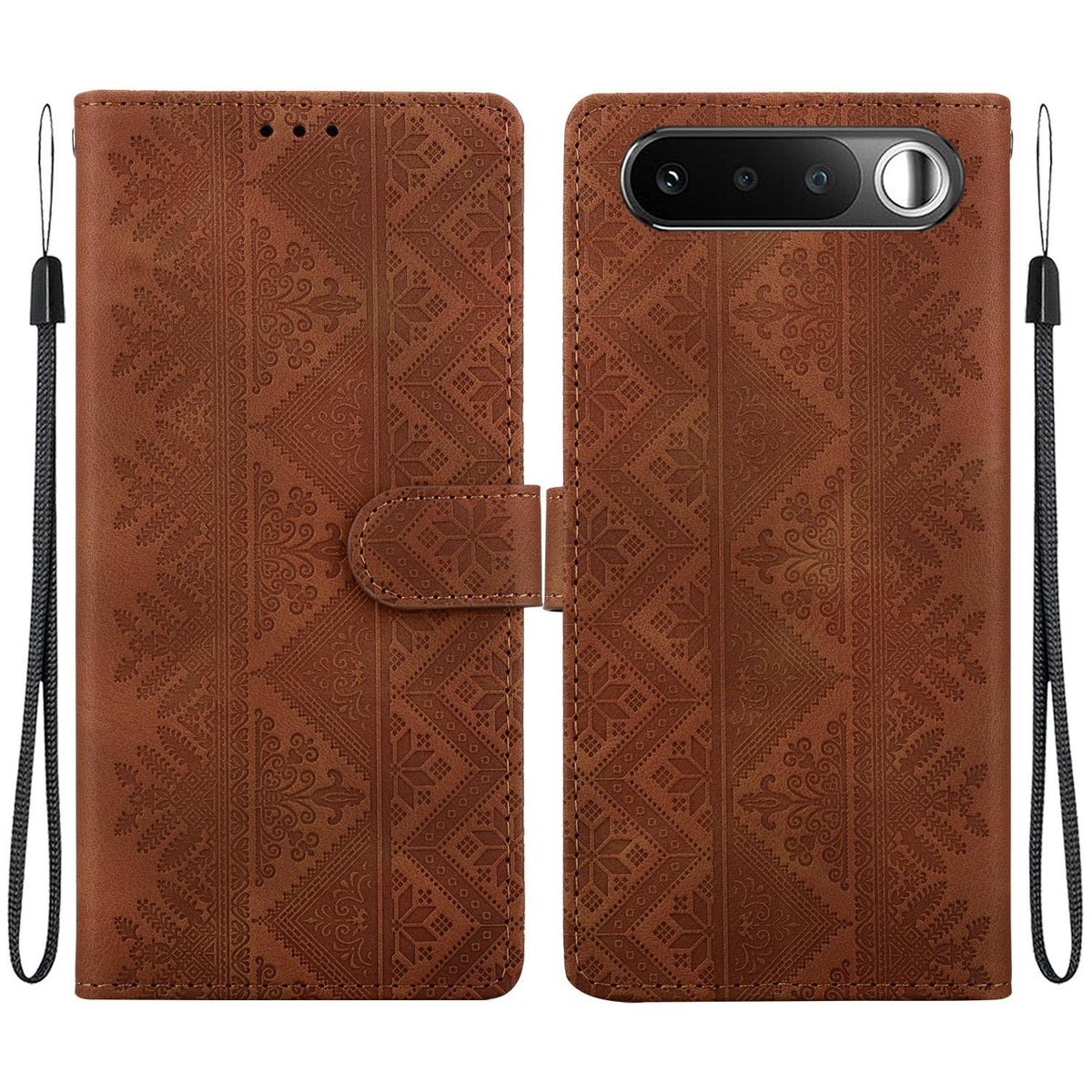 For Realme 16 5G Ethnic Pattern Embossed Vegan Leather Phone Case - Brown - EDA009984403A