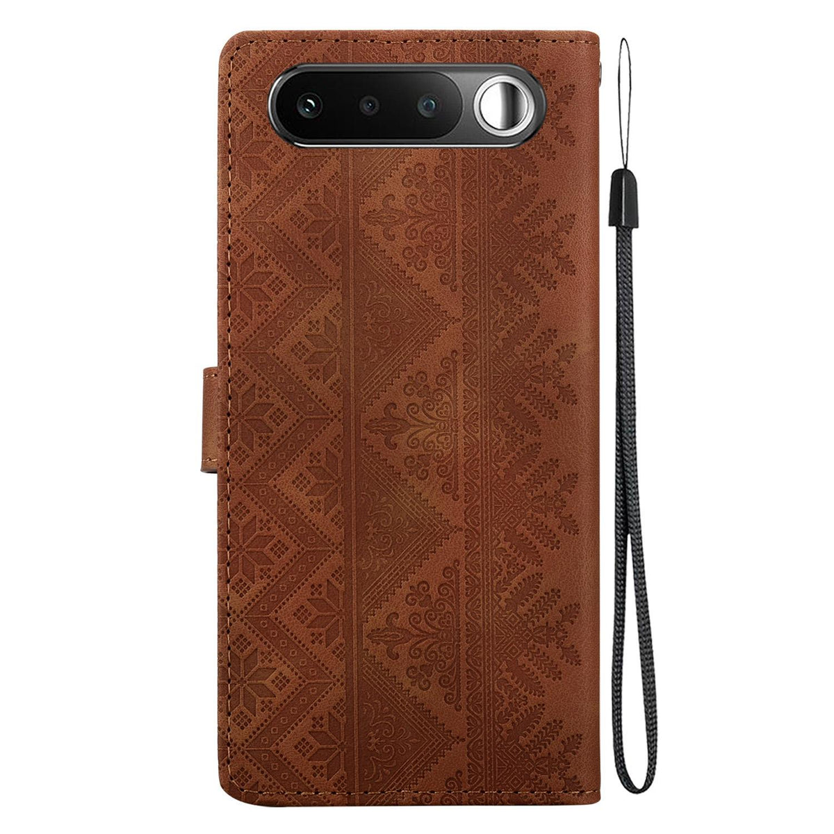 For Realme 16 5G Ethnic Pattern Embossed Vegan Leather Phone Case - Brown - EDA009984403A