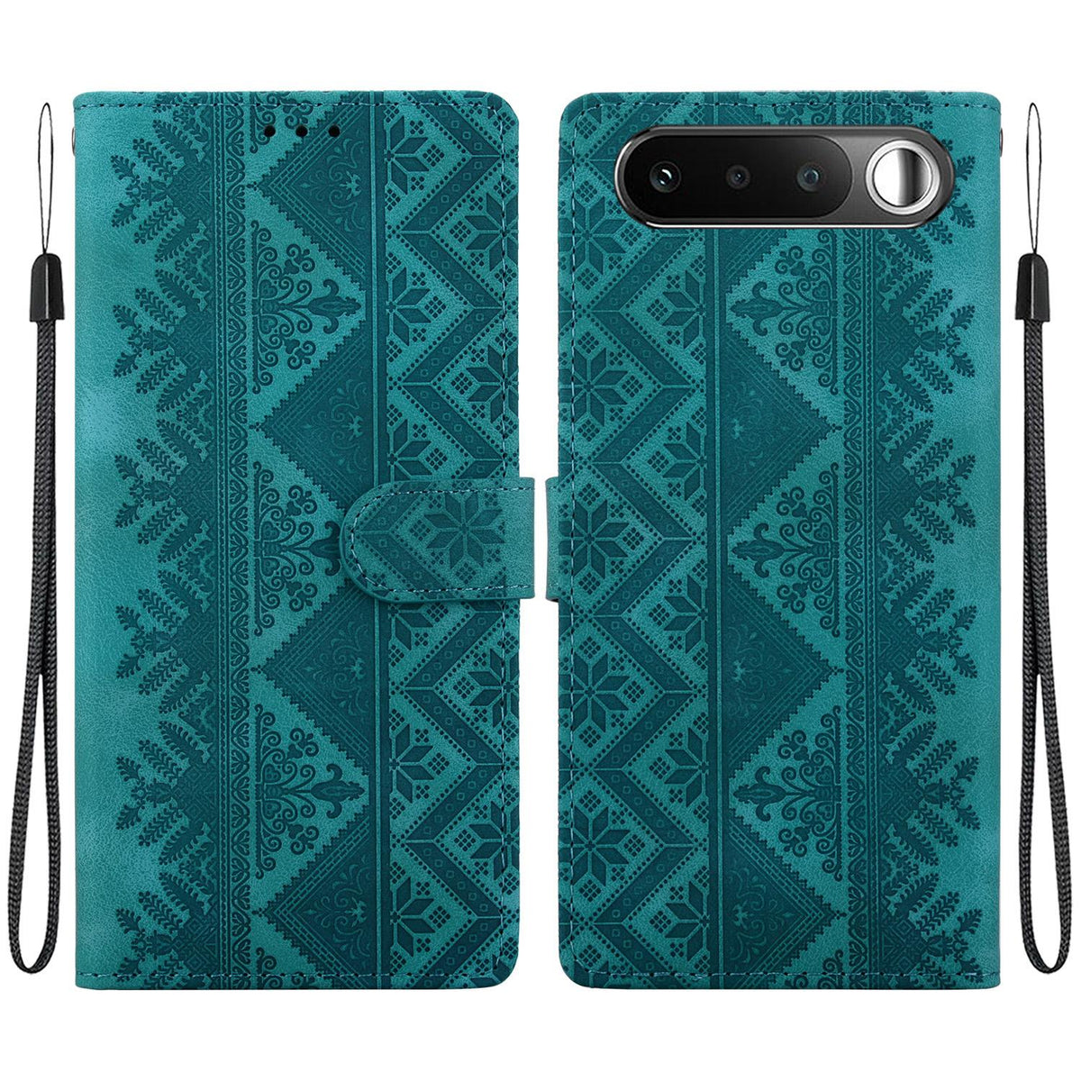 For Realme 16 5G Ethnic Pattern Embossed Vegan Leather Phone Case - Green - EDA009984403B