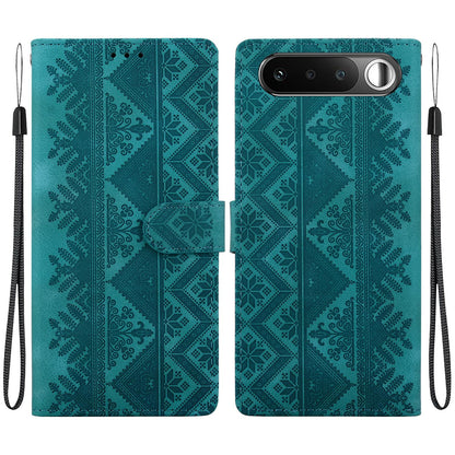 For Realme 16 5G Ethnic Pattern Embossed Vegan Leather Phone Case - Green - EDA009984403B