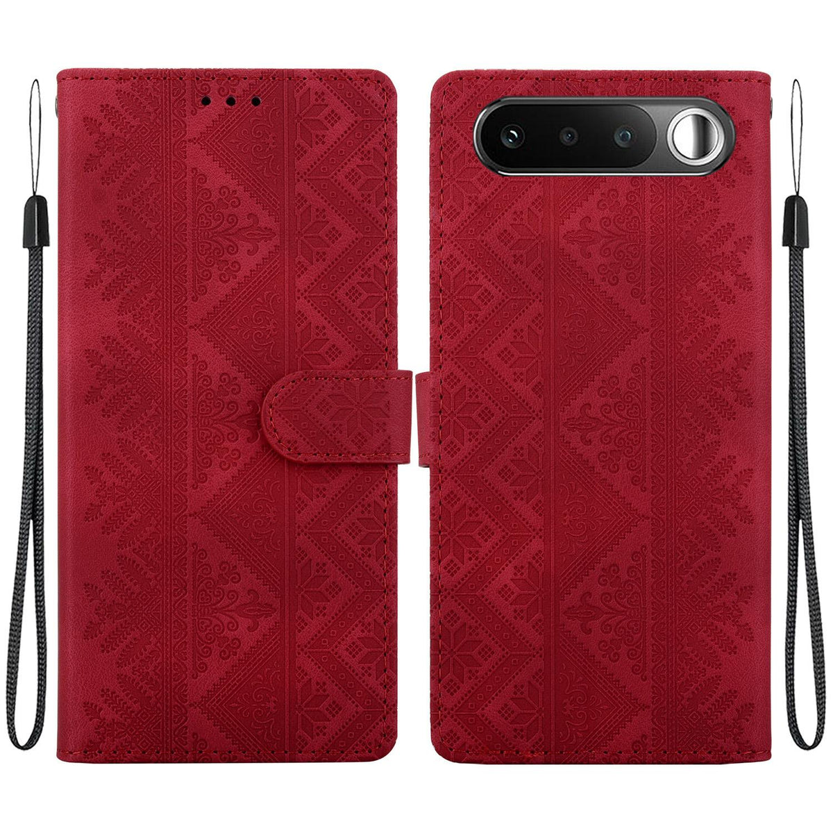 For Realme 16 5G Ethnic Pattern Embossed Vegan Leather Phone Case - Red - EDA009984403C