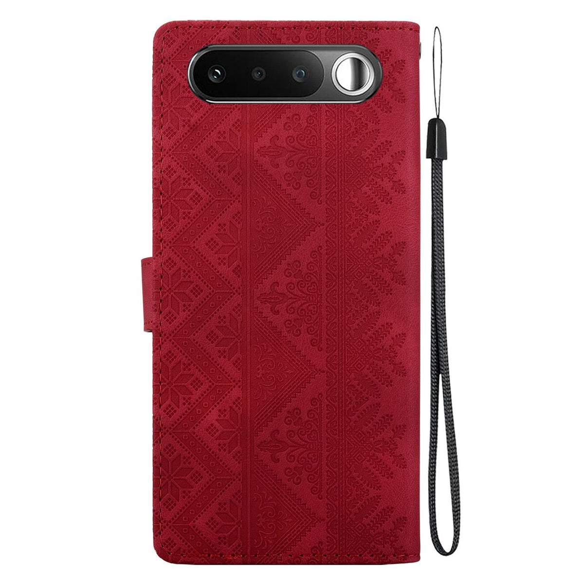 For Realme 16 5G Ethnic Pattern Embossed Vegan Leather Phone Case - Red - EDA009984403C