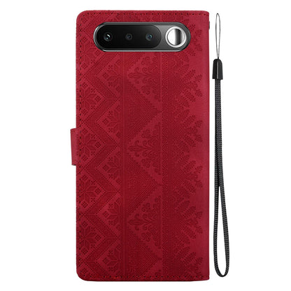 For Realme 16 5G Ethnic Pattern Embossed Vegan Leather Phone Case - Red - EDA009984403C