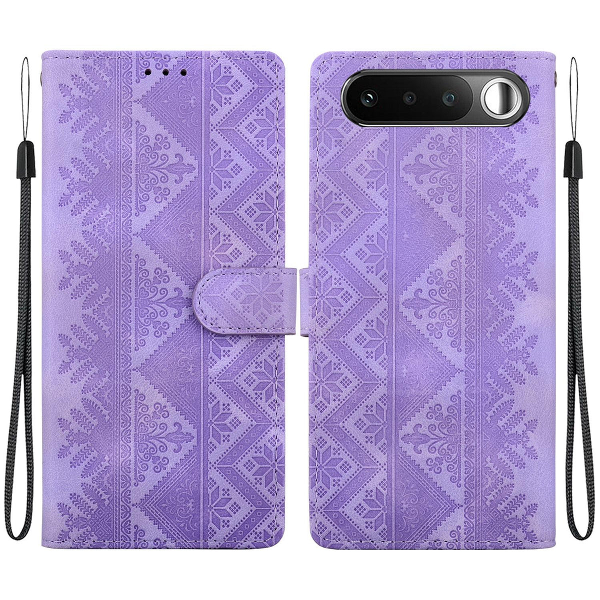 For Realme 16 5G Ethnic Pattern Embossed Vegan Leather Phone Case - Purple - EDA009984403D