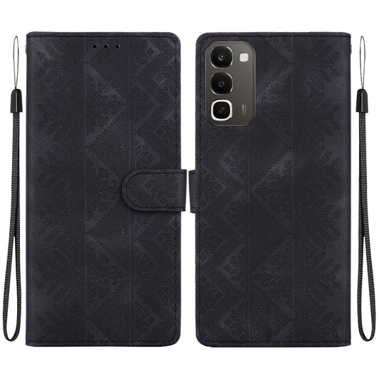 For Realme C100 4G / C100i 4G Ethnic Pattern Embossed Vegan Leather Phone Case - Black - EDA009984408F