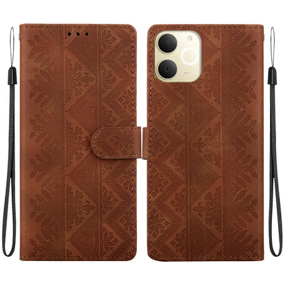 For Realme Note 70 / Note 70T / C71 India Ethnic Pattern Embossed Vegan Leather Phone Case - Brown - EDA009984409A