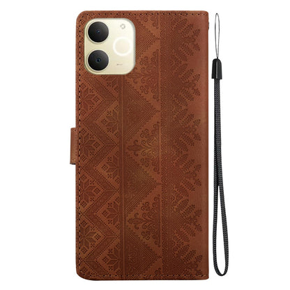 For Realme Note 70 / Note 70T / C71 India Ethnic Pattern Embossed Vegan Leather Phone Case - Brown - EDA009984409A