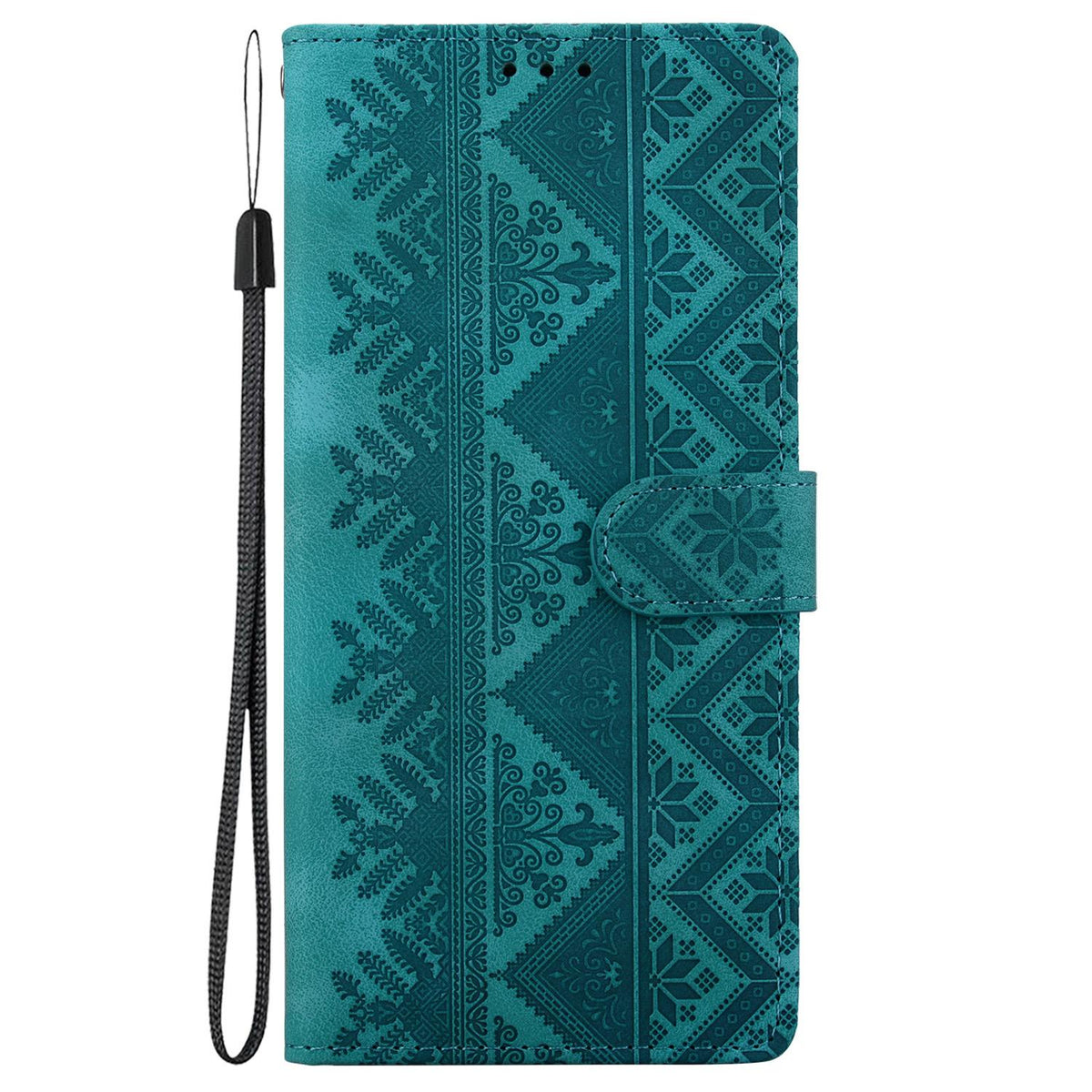 For Realme Note 70 / Note 70T / C71 India Ethnic Pattern Embossed Vegan Leather Phone Case - Green - EDA009984409B