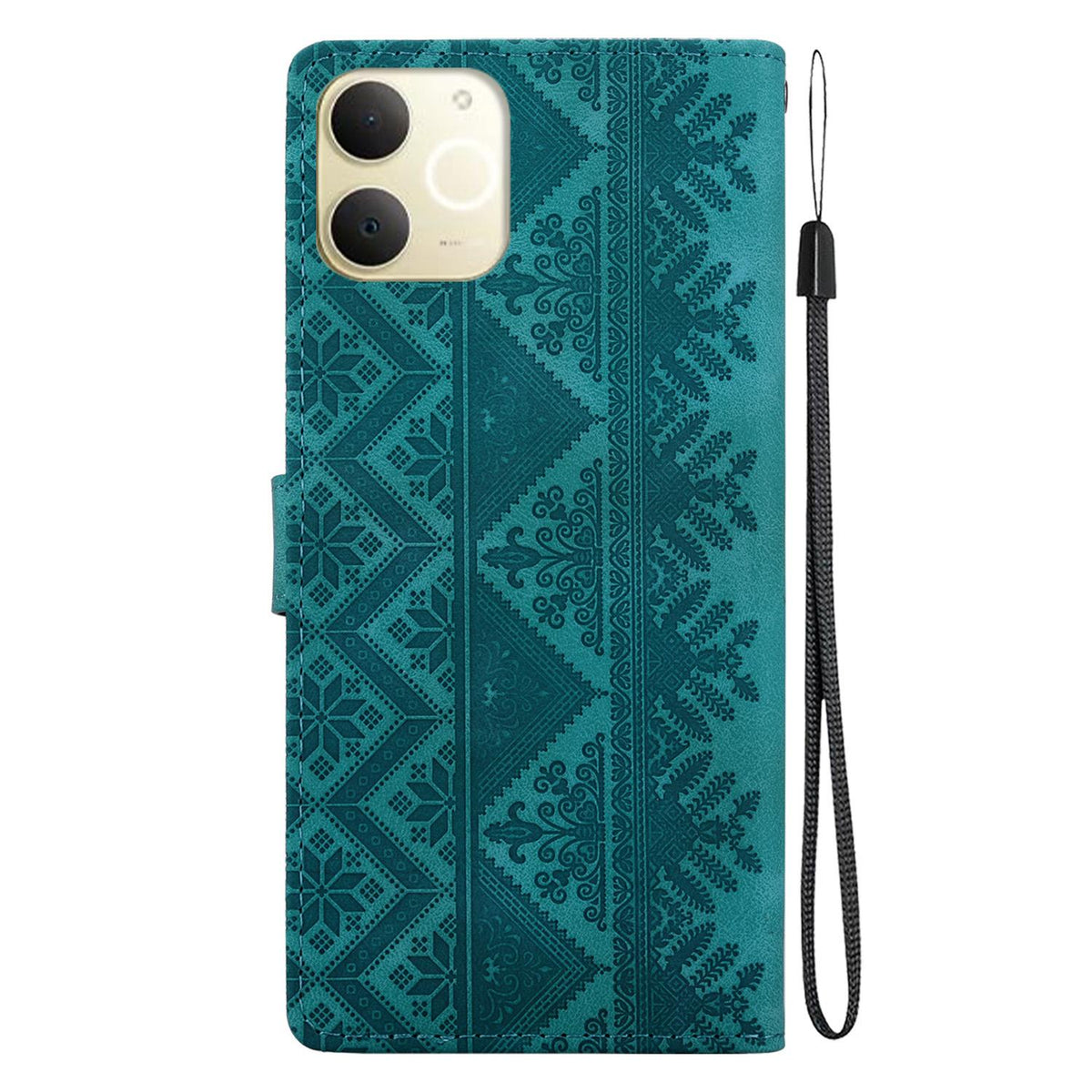For Realme Note 70 / Note 70T / C71 India Ethnic Pattern Embossed Vegan Leather Phone Case - Green - EDA009984409B