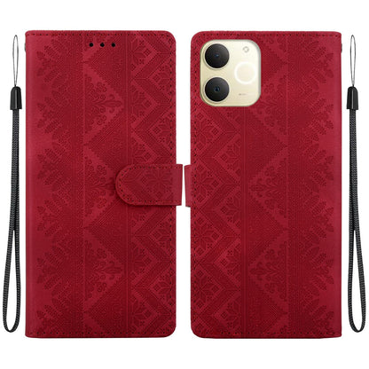 For Realme Note 70 / Note 70T / C71 India Ethnic Pattern Embossed Vegan Leather Phone Case - Red - EDA009984409C