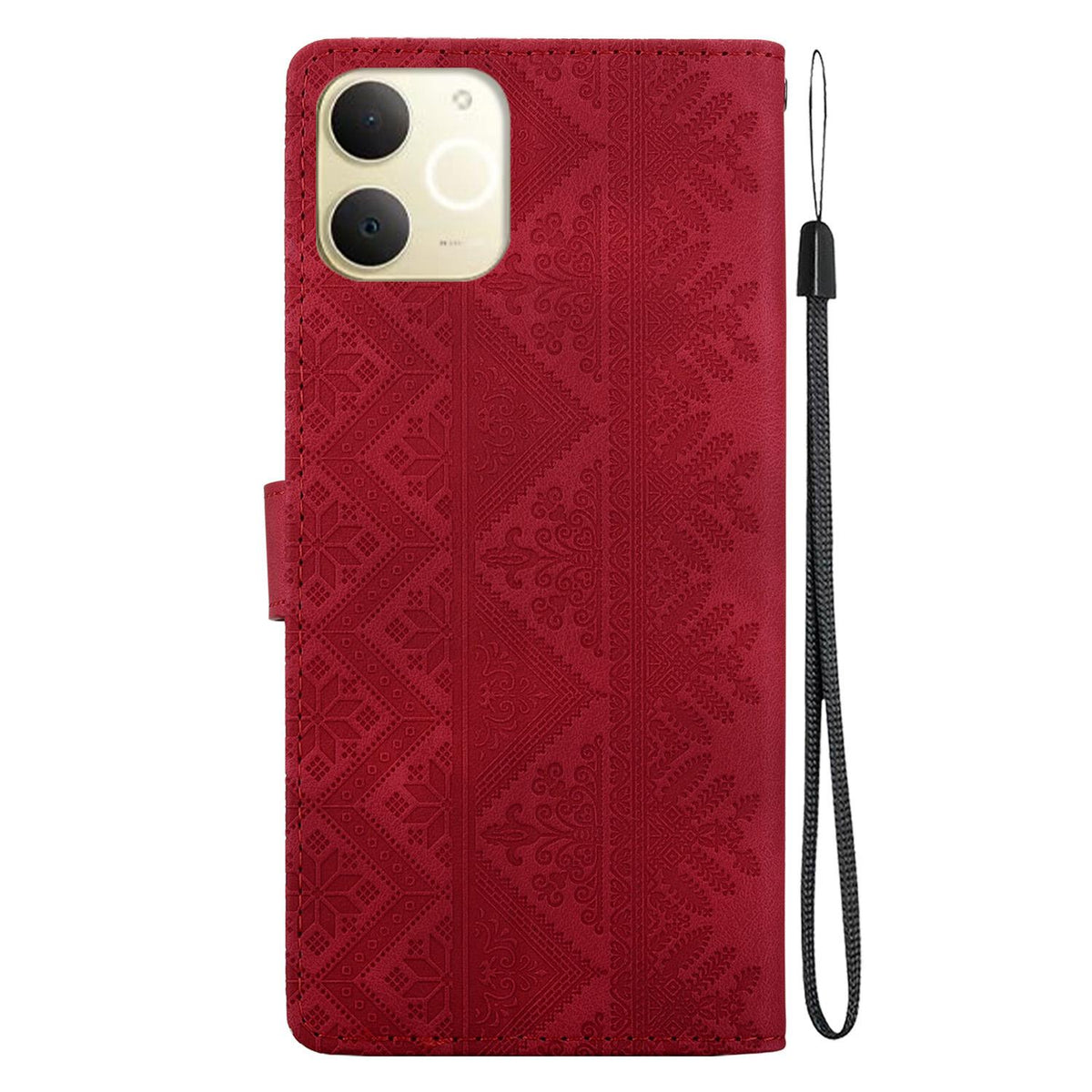 For Realme Note 70 / Note 70T / C71 India Ethnic Pattern Embossed Vegan Leather Phone Case - Red - EDA009984409C