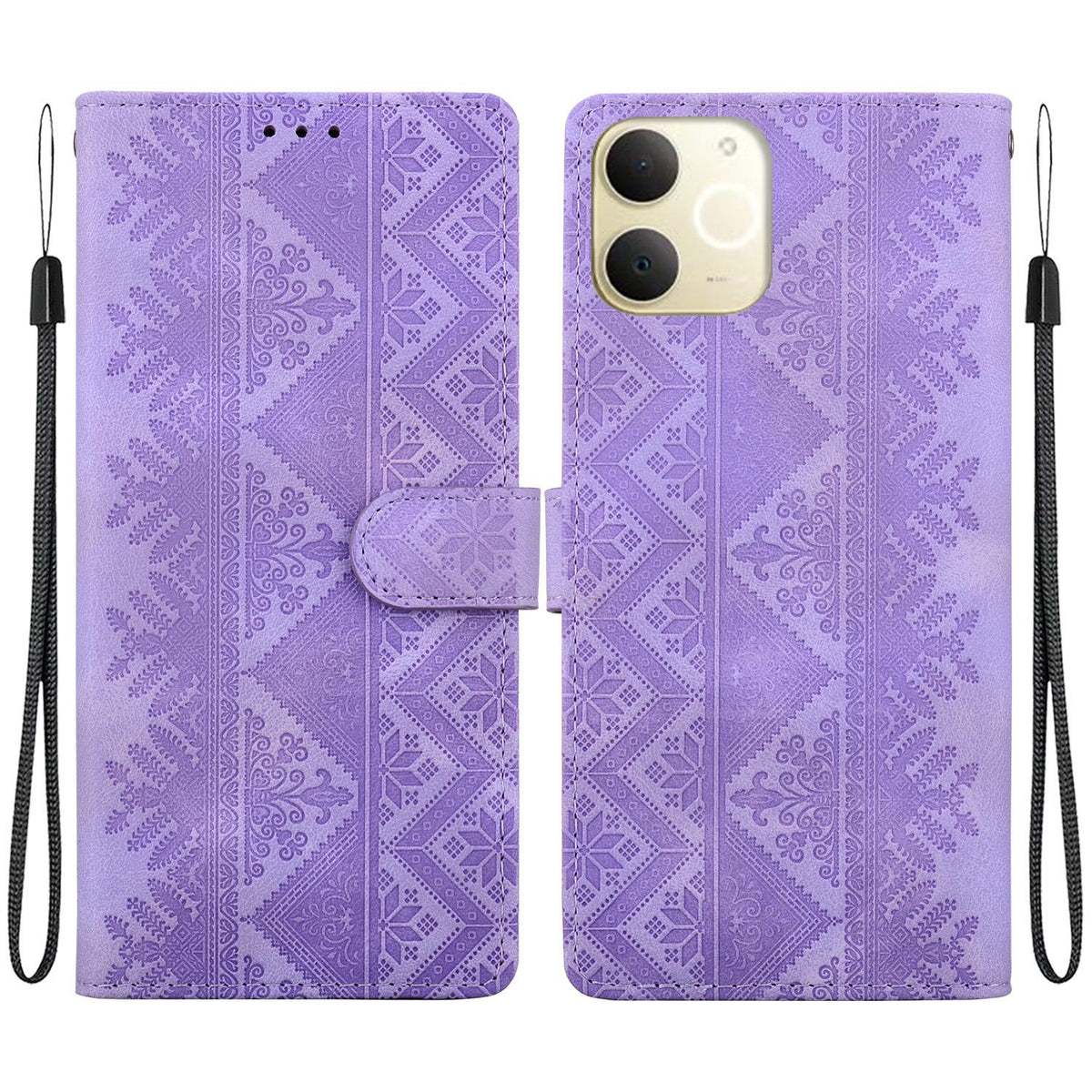 For Realme Note 70 / Note 70T / C71 India Ethnic Pattern Embossed Vegan Leather Phone Case - Purple - EDA009984409D