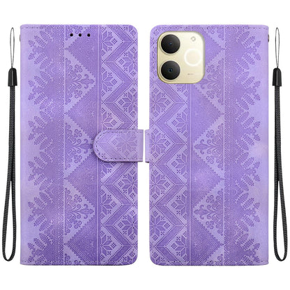 For Realme Note 70 / Note 70T / C71 India Ethnic Pattern Embossed Vegan Leather Phone Case - Purple - EDA009984409D