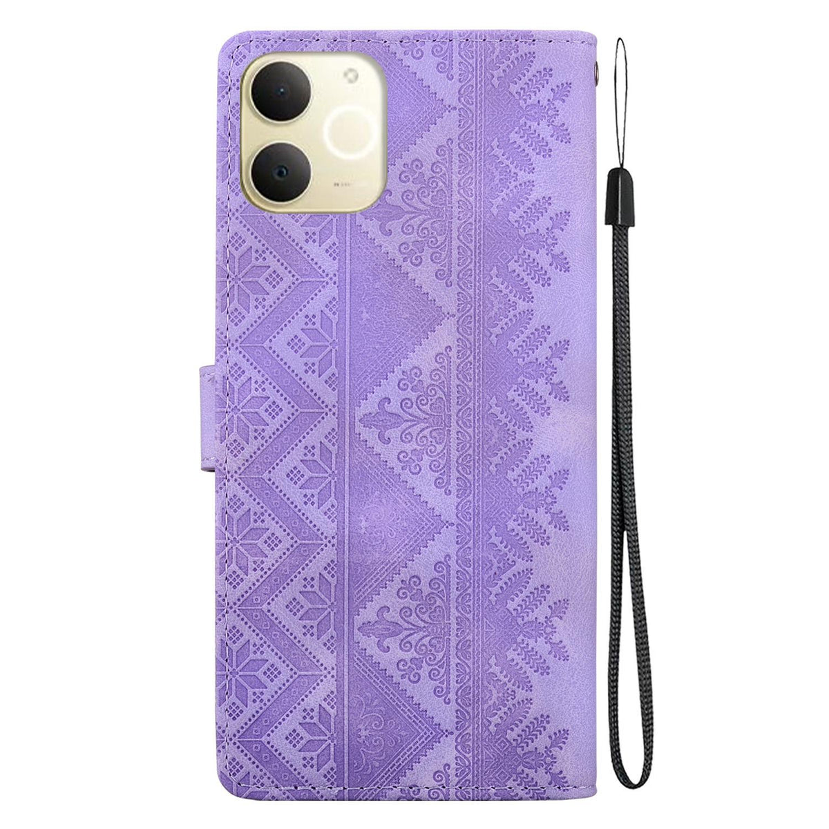 For Realme Note 70 / Note 70T / C71 India Ethnic Pattern Embossed Vegan Leather Phone Case - Purple - EDA009984409D