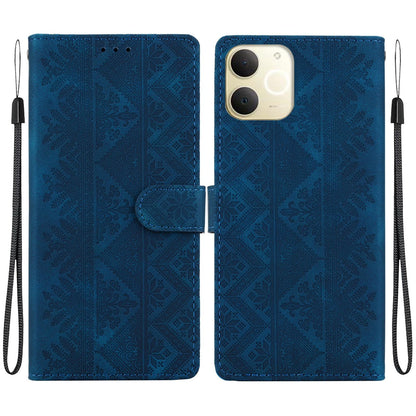 For Realme Note 70 / Note 70T / C71 India Ethnic Pattern Embossed Vegan Leather Phone Case - Dark Blue - EDA009984409E