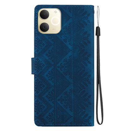 For Realme Note 70 / Note 70T / C71 India Ethnic Pattern Embossed Vegan Leather Phone Case - Dark Blue - EDA009984409E