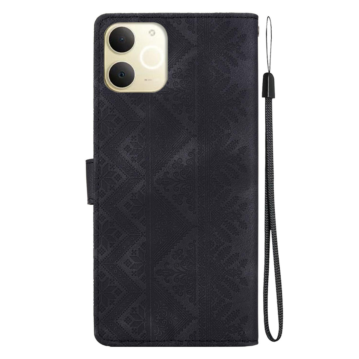 For Realme Note 70 / Note 70T / C71 India Ethnic Pattern Embossed Vegan Leather Phone Case - Black - EDA009984409F