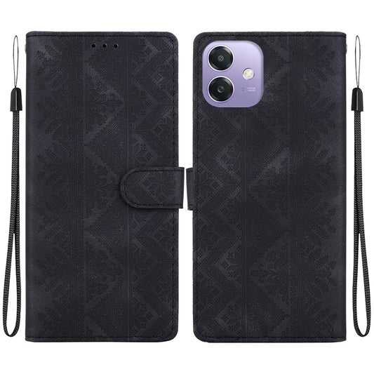 For OPPO A3 / A3x / A5x / A60 5G Ethnic Pattern Embossed Vegan Leather Phone Case - Black - EDA009984501F