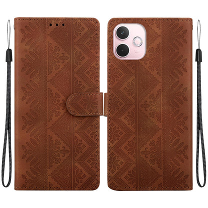 For OPPO A5 Pro 4G / 5G Ethnic Pattern Embossed Vegan Leather Phone Case - Brown - EDA009984502A