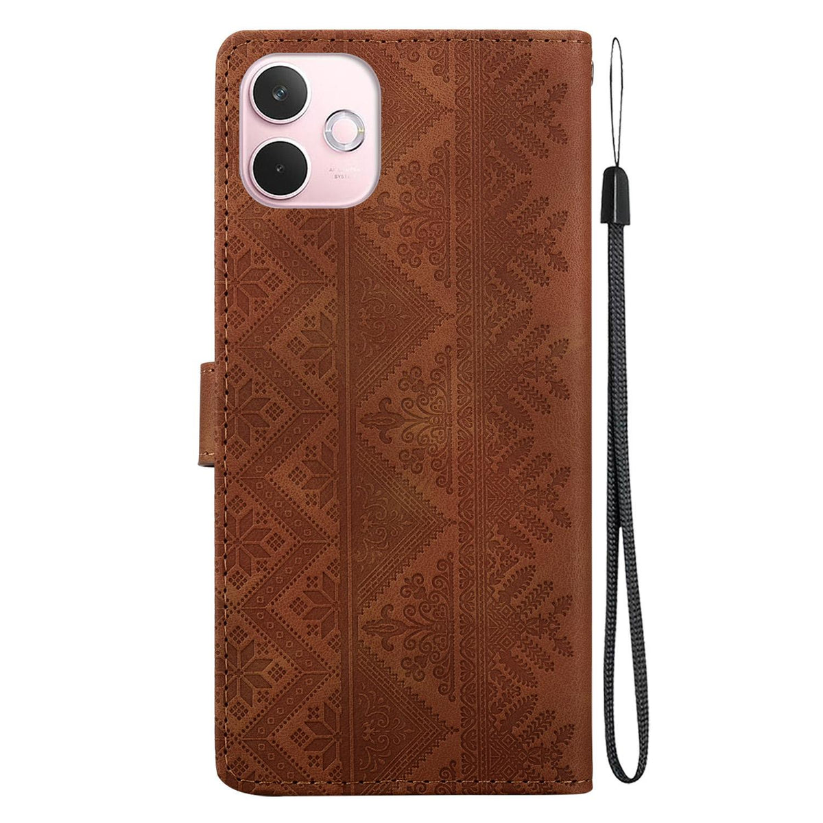 For OPPO A5 Pro 4G / 5G Ethnic Pattern Embossed Vegan Leather Phone Case - Brown - EDA009984502A