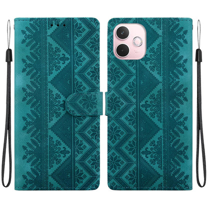 For OPPO A5 Pro 4G / 5G Ethnic Pattern Embossed Vegan Leather Phone Case - Green - EDA009984502B