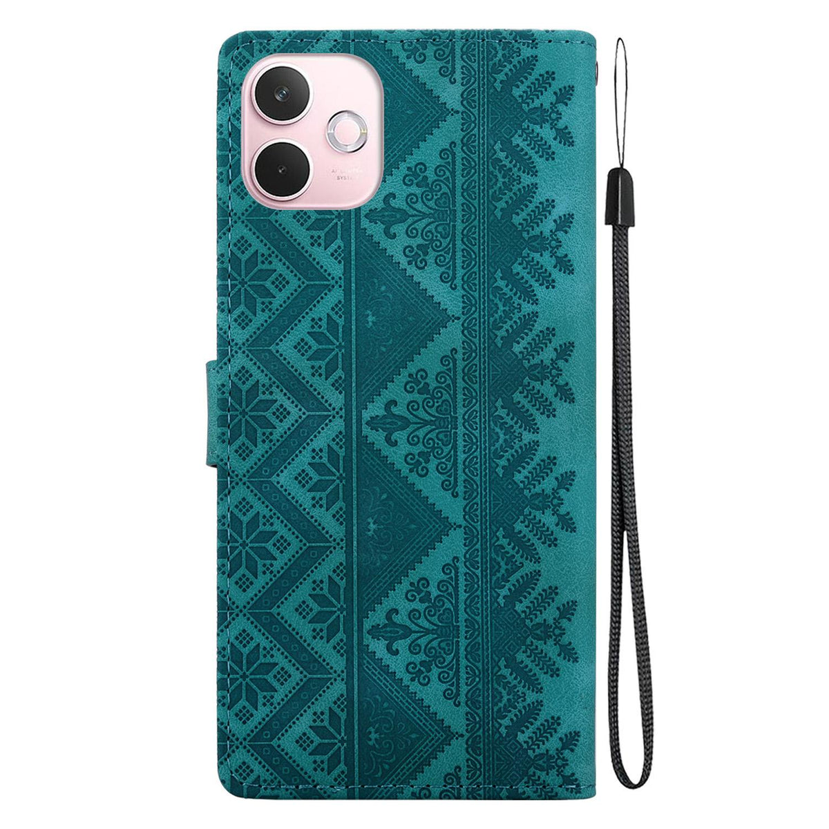 For OPPO A5 Pro 4G / 5G Ethnic Pattern Embossed Vegan Leather Phone Case - Green - EDA009984502B
