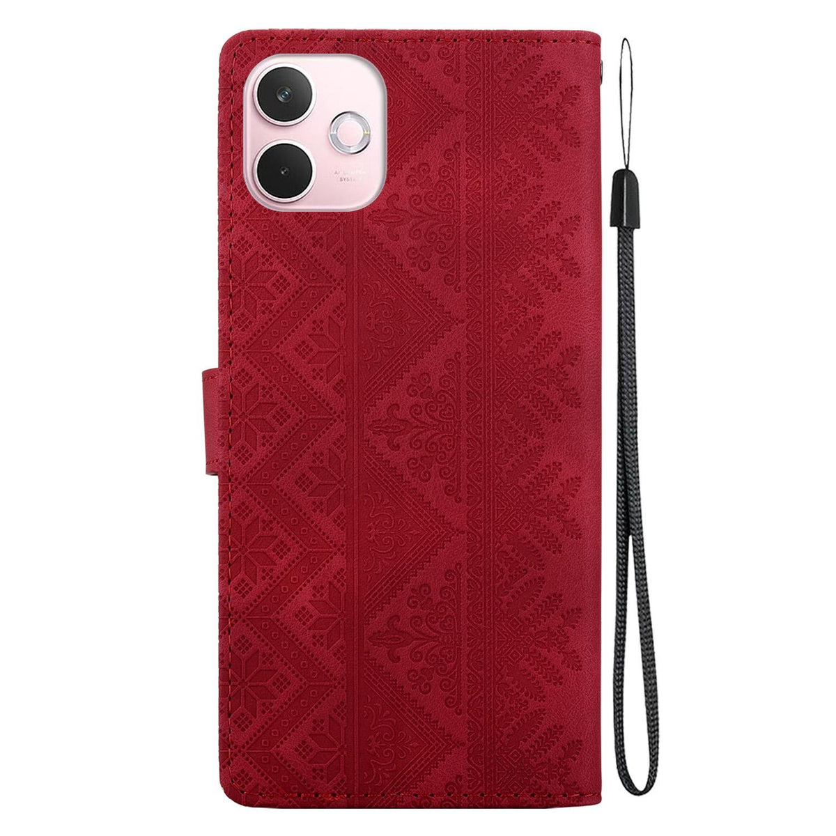 For OPPO A5 Pro 4G / 5G Ethnic Pattern Embossed Vegan Leather Phone Case - Red - EDA009984502C
