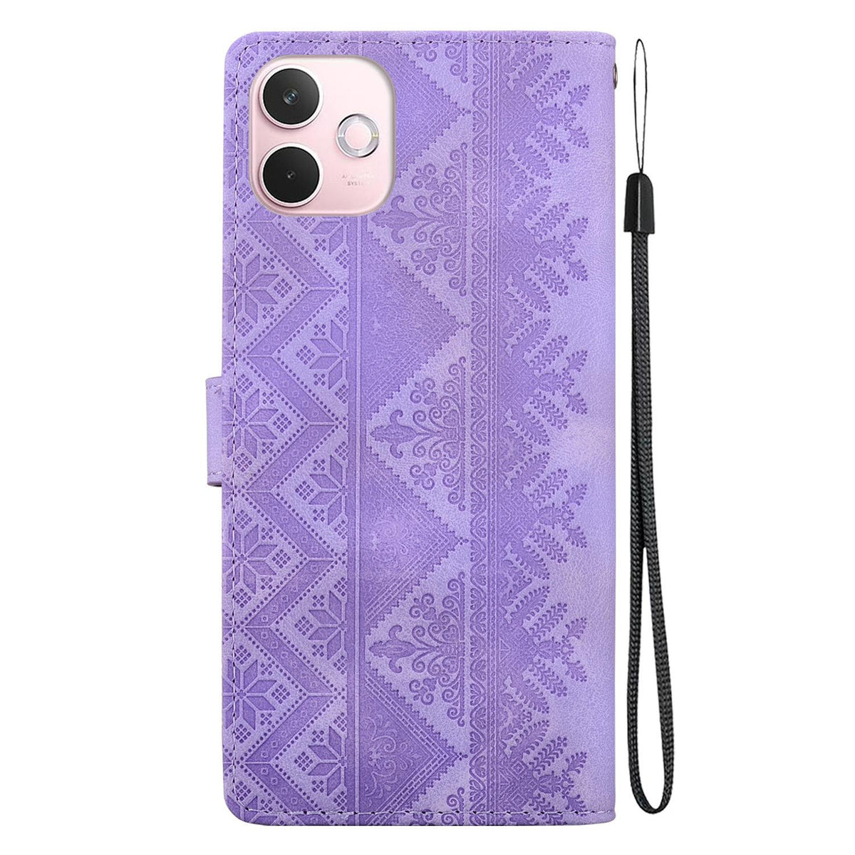 For OPPO A5 Pro 4G / 5G Ethnic Pattern Embossed Vegan Leather Phone Case - Purple - EDA009984502D