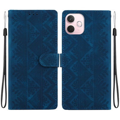 For OPPO A5 Pro 4G / 5G Ethnic Pattern Embossed Vegan Leather Phone Case - Dark Blue - EDA009984502E