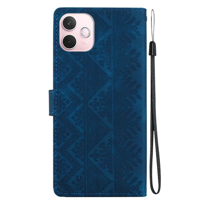 For OPPO A5 Pro 4G / 5G Ethnic Pattern Embossed Vegan Leather Phone Case - Dark Blue - EDA009984502E
