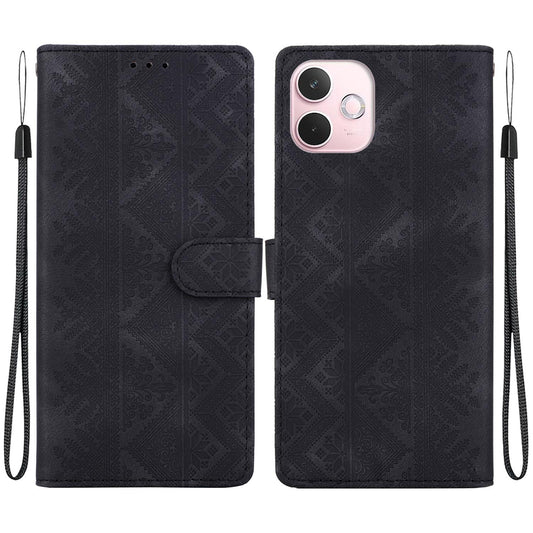 For OPPO A5 Pro 4G / 5G Ethnic Pattern Embossed Vegan Leather Phone Case - Black - EDA009984502F