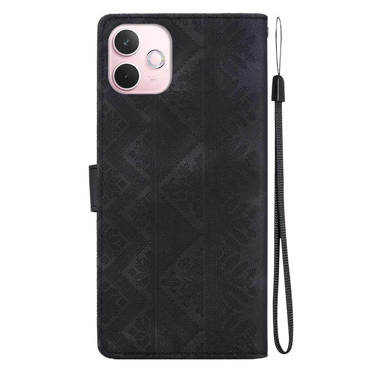 For OPPO A5 Pro 4G / 5G Ethnic Pattern Embossed Vegan Leather Phone Case - Black - EDA009984502F