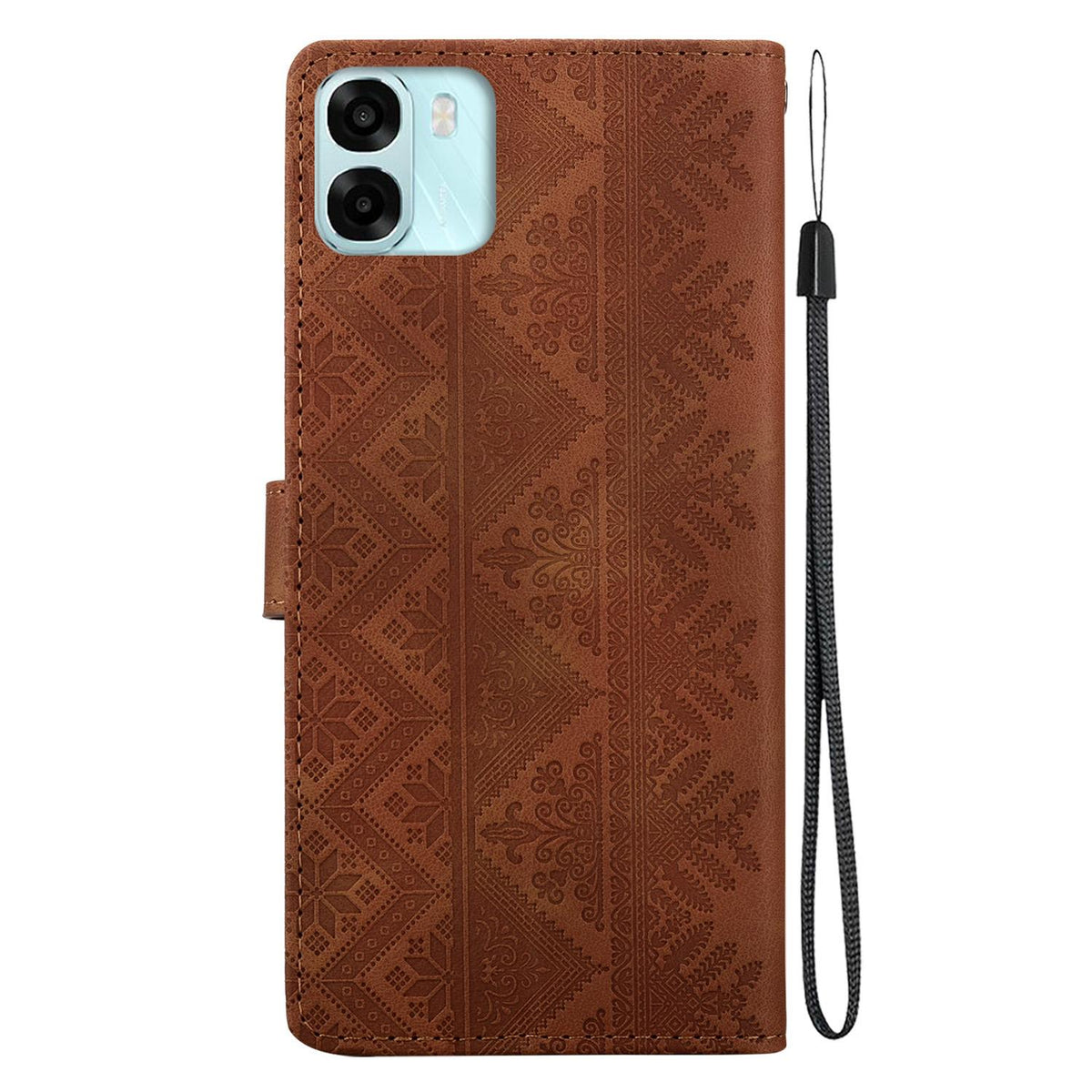 For OPPO A6 / A6s / A6t / A6x Ethnic Pattern Embossed Vegan Leather Phone Case - Brown - EDA009984503A