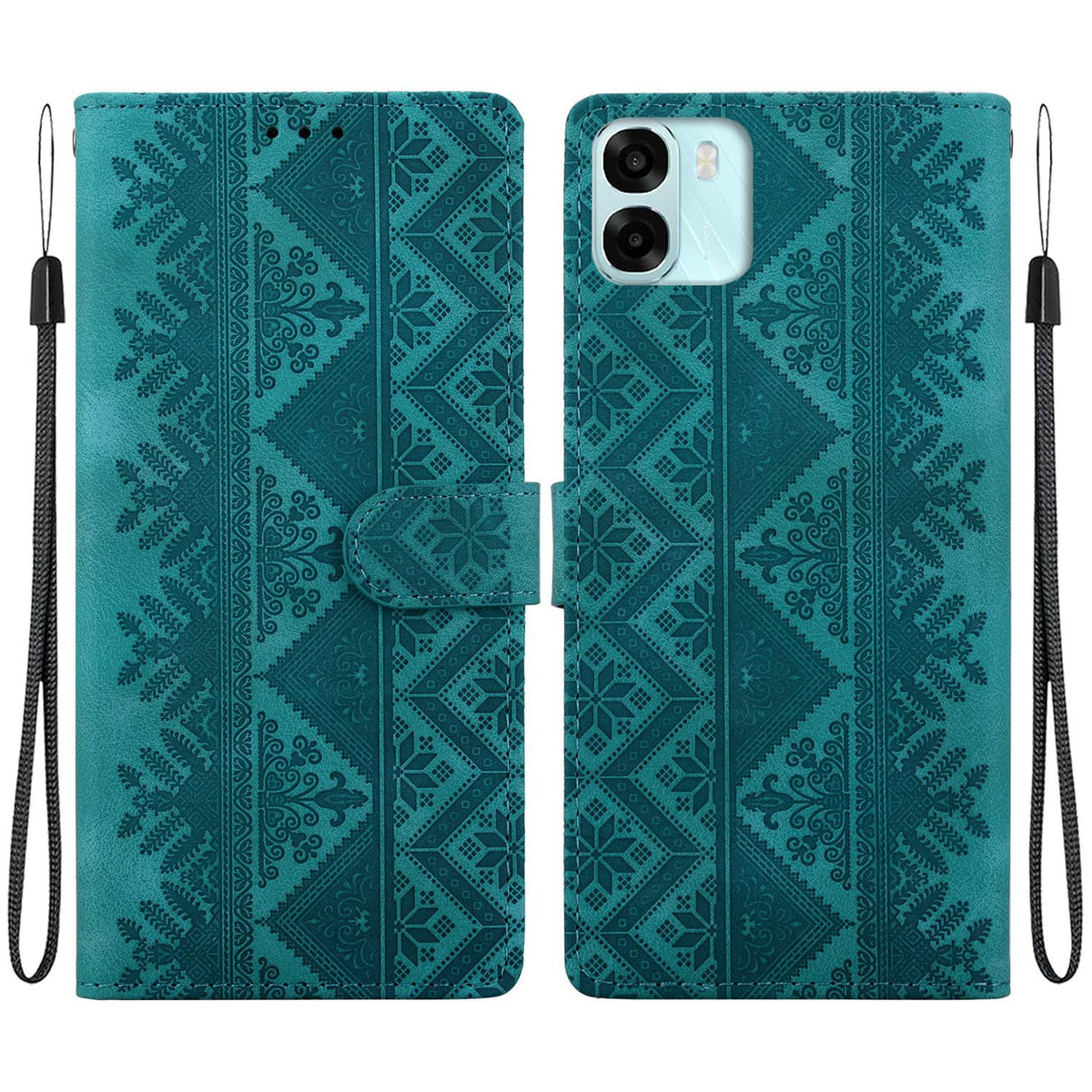 For OPPO A6 / A6s / A6t / A6x Ethnic Pattern Embossed Vegan Leather Phone Case - Green - EDA009984503B