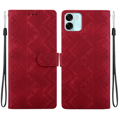 For OPPO A6 / A6s / A6t / A6x Ethnic Pattern Embossed Vegan Leather Phone Case - Red - EDA009984503C