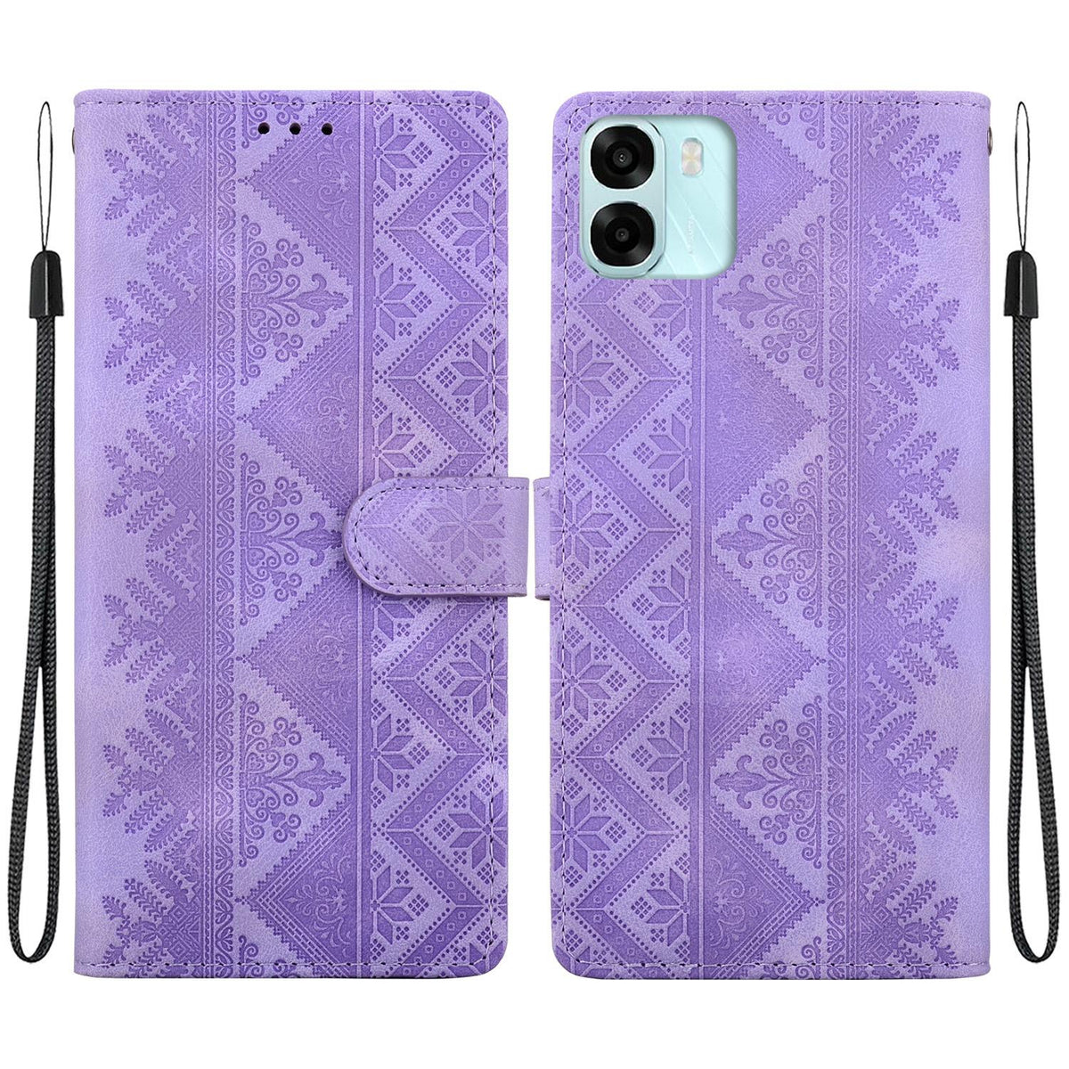 For OPPO A6 / A6s / A6t / A6x Ethnic Pattern Embossed Vegan Leather Phone Case - Purple - EDA009984503D