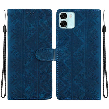 For OPPO A6 / A6s / A6t / A6x Ethnic Pattern Embossed Vegan Leather Phone Case - Dark Blue - EDA009984503E