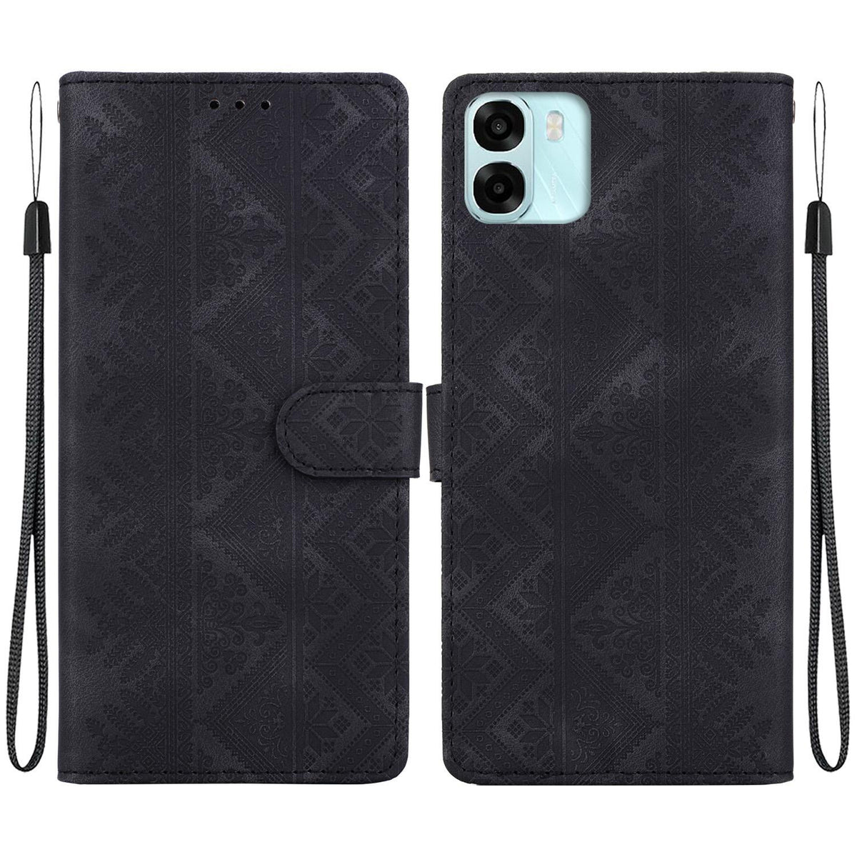 For OPPO A6 / A6s / A6t / A6x Ethnic Pattern Embossed Vegan Leather Phone Case - Black - EDA009984503F