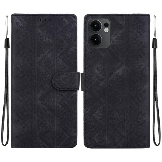 For OPPO Reno13 F 4G / 5G Ethnic Pattern Embossed Vegan Leather Phone Case - Black - EDA009984504F