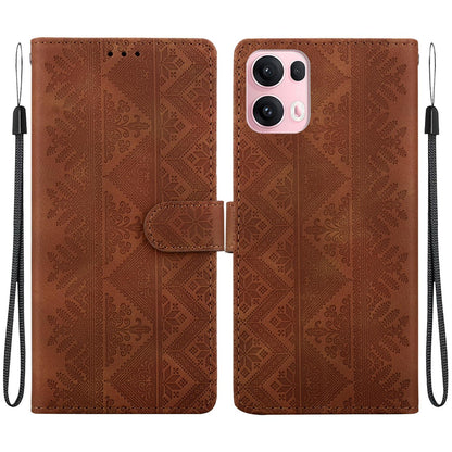 For OPPO Reno14 Pro Global Ethnic Pattern Embossed Vegan Leather Phone Case - Brown - EDA009984505A