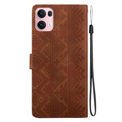 For OPPO Reno14 Pro Global Ethnic Pattern Embossed Vegan Leather Phone Case - Brown - EDA009984505A