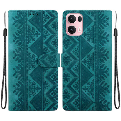 For OPPO Reno14 Pro Global Ethnic Pattern Embossed Vegan Leather Phone Case - Green - EDA009984505B